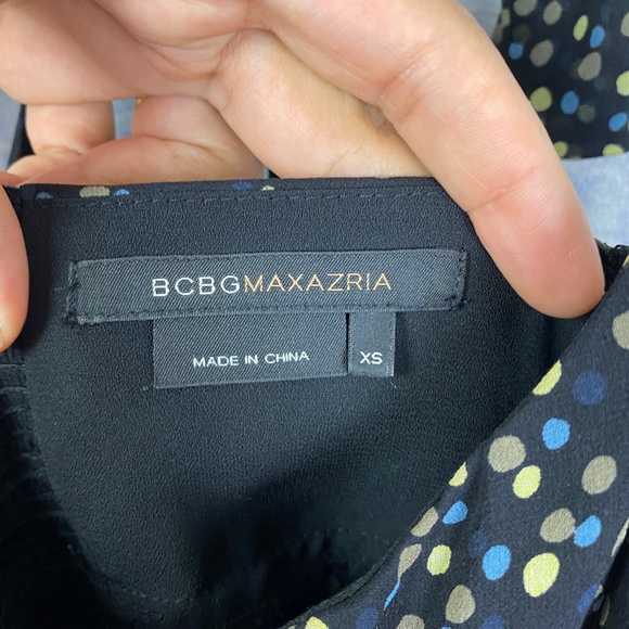 BCBGMaxAzria Womens Ruched Back Strap Neck Tie Polka Dot Dress NWOT - Picture 6 of 7